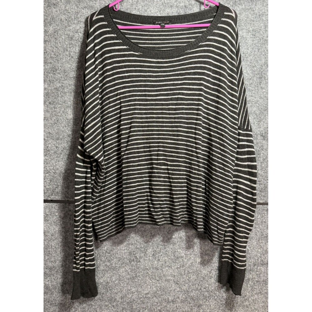 Eileen Fisher Black Gray Striped Top Women's Small Boxy Relaxed Lightweight Knit